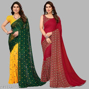 Printed Daily Wear Georgette Sarees with blouse piece (Pack of 2)