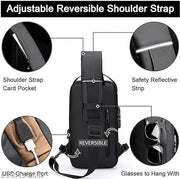 Men Black Chest Bag | Stylish Crossbody Sling Bag | Compact Shoulder Bag for Travel, Office & Daily Use