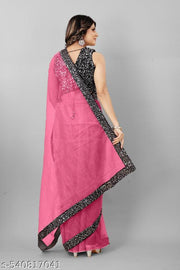 Bollywood Style Daily Wear Saree with Trendy Black Sequince Border & Fancy Blouse Piece
