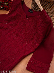 kurti for women (Maroon kurti)/Chikankari sequince work kurti