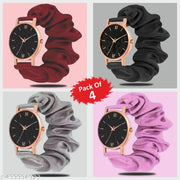 Maroon_Black_Gray_Pink (Black Dial) Ribbin Belt Watch for Girl’s (Combo-04)