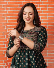 women's printed Green anarkali New Jaipur kurti