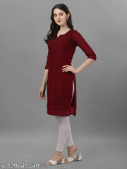 Apari Fab Women's Embroidered Georgette Straight Kurti