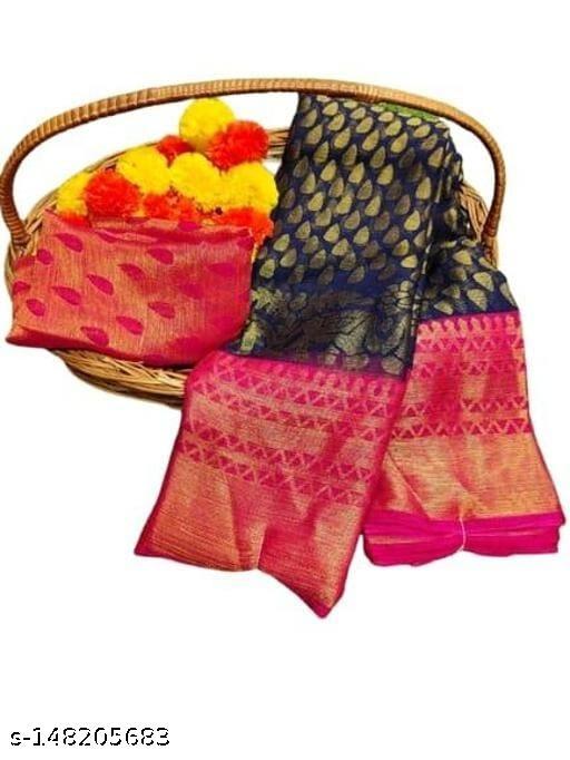 Fancy CHIFFON BRASSO Blue Color WOMEN SAREE With Contrast Matching unstitched blouse