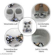 SYGA Baby Bow Hairband & Shoes Set  Soft, Comfortable Fit for Ages 0-1 Years | Ideal for Newborns & Toddlers(Grey)