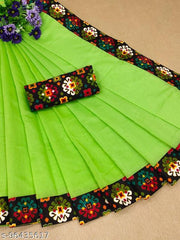 CHANDERI COTTON SAREE WITH BLOUSE AND BORDER  DIGITALLY PRINTED