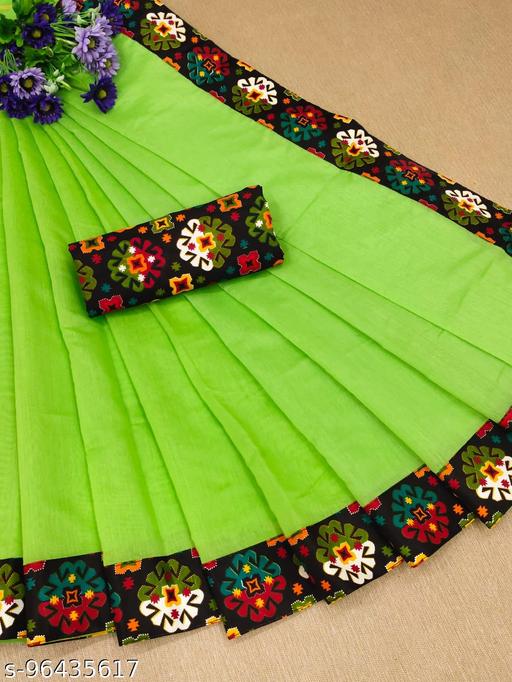 CHANDERI COTTON SAREE WITH BLOUSE AND BORDER  DIGITALLY PRINTED