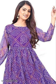 Women's Blue  bandhini styles Gown