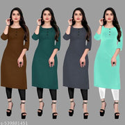 Straight Plain Casual Ethnic Plain A-Line American Crepe Fabric Light Weight Kurtis For Daily Use in Low Price