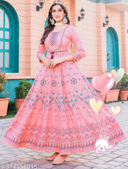 Jaipuri riyon long embroidery anarkali