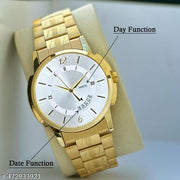 Latest Design Men's Watches Day-Date Black Dial & Original Gold Plated Adjustable Bracelet Quartz Analog Watch - For Men