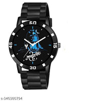 New stylish amazing analogue watches combo with bracelet wrist watch rubber strap belt black colour watch for boys & men