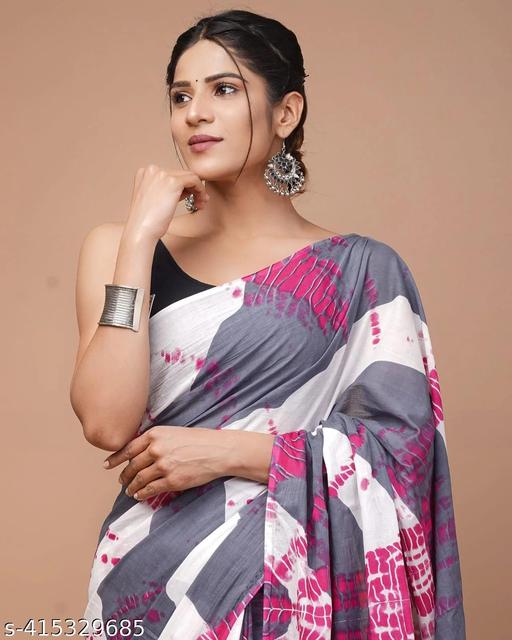 Jaipuri Hand Block Printed Daily Wear Soft Cotton Mulmul Saree ,Sanganeri Cotton Mulmul Saree, Indigo Print saree,Bagru Cotton Saree, Batic / Batik Print Cotton saree In Super Fine 92*80 Fabric Quality With Attached Blouse Piece for Woman