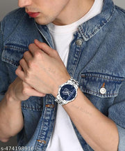 Krolexe Analog Allahu Akbar Isalmic Design Round Dial Latest Fashion Attractive Stainless Steel Silver Strap Stylish Wrist Watch for Muslim Men and Boys, Pack of 1 - IW005-NUM-AVO-SIL-STL