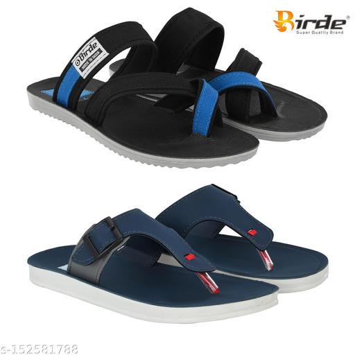 Birde BRD-799-BRD-729 Navy Rexine Flip Flops For Men Combo Pack of 2