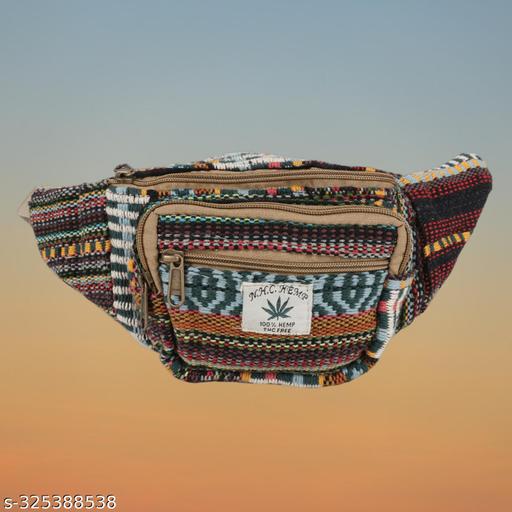 MYRIAD waist hemp bag Multi-Pocket Hemp Fanny Pack: Organize in Style Contemporary Hemp Fanny Pack for Modern Lifestyles Size-(30 x 12 CM)