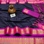New Nikhila Chex Cotton Silk Embellished, Self Design, Floral Print, Woven Cotton Silk Saree For Women
