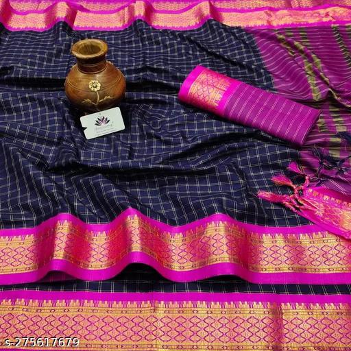 New Nikhila Chex Cotton Silk Embellished, Self Design, Floral Print, Woven Cotton Silk Saree For Women