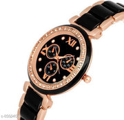Bolun Black Rosegold Crono With Studed Diamond 001 Analog Women Watch