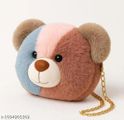 Soft Multicolour Bear Face Sling Bag For Girls And Kids