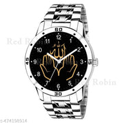 Krolexe Analog Allha Ki Dua Isalmic Design Round Dial Latest Fashion Attractive Stainless Steel Silver Strap Stylish Wrist Watch for Muslim Men and Boys, Pack of 1 - IW004-NUM-AVO-SIL-STL