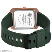 Jainx Square Shape Green Silicone Strap Analog Wrist Watch for Men - JM7170
