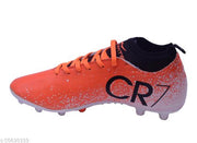 Orange Solid Football Shoes For Men