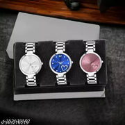TRENDING MULTI-COLOR (SILVER BLUE PINK )  DIAL ANALOG SILVER STAINLESS STEEL STRAP 3 COMBO WATCH ,