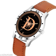 Femeo  Analog 9111 Watches Round Black Dial D Design Stylish Beige Leather Strap Classic Design Fancy Wrist Watch for Men and Boys, Pack of 1 - A07ZALPHA-D-AVO-SIL-TAN-PL