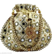 Mirror Worked Ethenic Potli Purse with pearls Handle