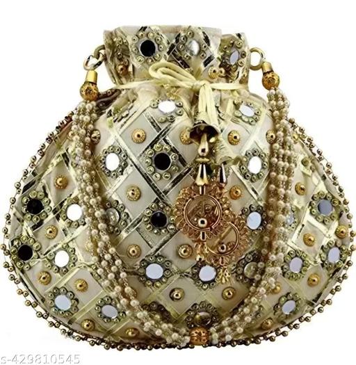 Mirror Worked Ethenic Potli Purse with pearls Handle