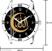 Krolexe Analog Allah Chand Isalmic Design Round Dial Latest Fashion Attractive Stainless Steel Silver Strap Stylish Wrist Watch for Muslim Men and Boys, Pack of 1 - IW006-NUM-AVO-SIL-STL