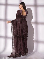 Hot  Party Wear Sequins Embroidered Saree In Georgette