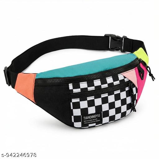 Colorblock Checkerboard Waist Bag for Men Nylon Crossbody Chest Bag with Adjustable Strap for Travel and Daily Use