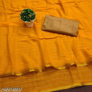 Saree With Blouse Piece Saree For Haldi Function and Saree for wedding Yellow saree Party wear saree for women and girls