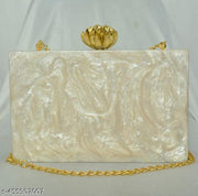 Off white Resin  clutch  in queen written
