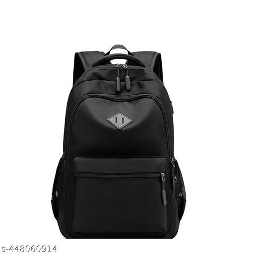 SYGA Unisex Casual Lightweight Fashion Backpack with USB Port, Large Capacity Schoolbag for Men and Women (Black)