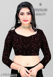 Red Lycra Saree with Sequins Work Blouse | Modern Ruffle Saree for Women
