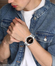 Sky Mart  Analog Round Black Dial ALPHABET J Design Stylish Silver Stainless Steel Strap Classic Design Fancy Wrist Watch for Men and Boys, Pack of 1 - ALPHA-J-AVO-SIL-STL