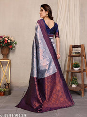 Pure Soft Silk Lightweight Banarasi ( Blue ) Wedding Bridal Wear Designer Ethnic Saree Available At Low Prices