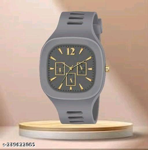 STYLISH ROYAL LOOKING ANALOG WATCH WHITE & GREY SILICON STRAP,SQUARE PREMIUM DIAL,  WATCH, CASUAL FORMAL, PARTYWEAR, BRANDED WATCH, FOR (DIWILI BEST GIFT OFFER PACK) MEN AND BOY.