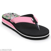 Skytrap Pink Flower Printed Heel EVA Slippers / Flip Flop for Women & Girls
