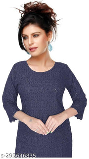 women cotton full Embroidery chikan Kurtis stylised Kurtis, embroider work done on both side front back and on arms also.