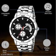 Letest Trendy Luxe Black  Dial Analog Watch , Sleek Metal Band, and Sub-Dials Watch For Men's & Kids