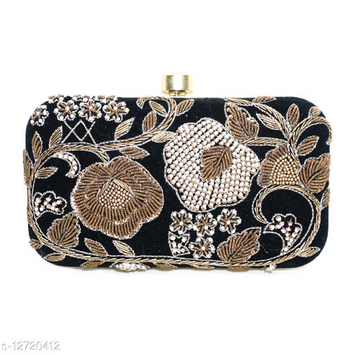 Attractive Women's Black Velvet Clutch