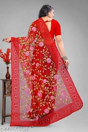 Designer Embroidered Net Saree with Unstitched Blouse Piece | Heavy Thread Work Party Wear Saree