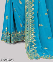 DISHA FASHION DURGA PUJA GEORGETTE BHALO MIRROR WEDDING,PARTY,FESTIVAL WEAR BOLLYWOOD SAREE.
