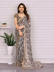 Women's Floral Printed Party Wear Trending Georgette Saree With Mirror Lace BorderNew Collection