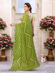Women's Bollywood Leheriya Printed Green Georgette Saree
