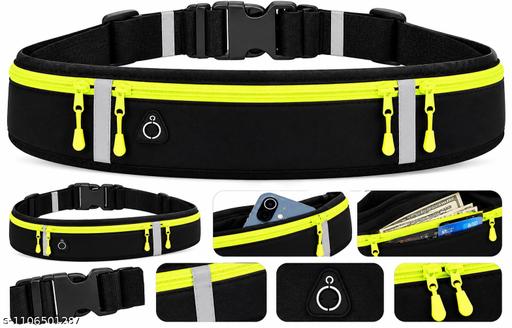 Running Belt Waist Bag with 3 Zipper Pockets, Black